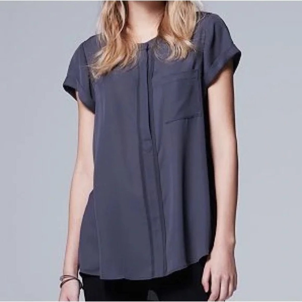Simply Vera Vera Wang Grey Short Rolled Sleeve Blouse Size Medium Office Work